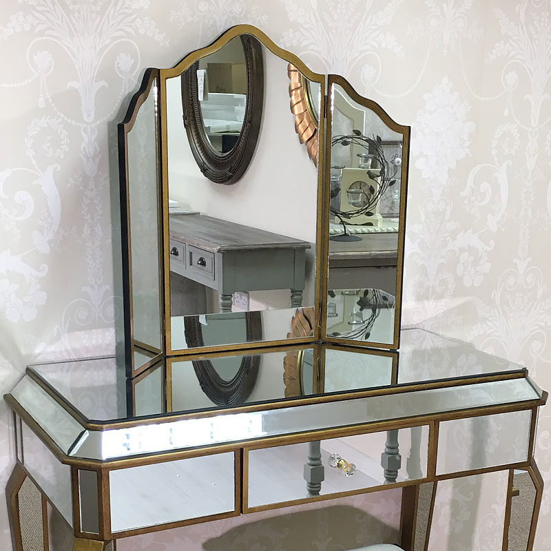 Venetian Gold Tri Folding Vanity Mirror, Folding Vanity Mirror