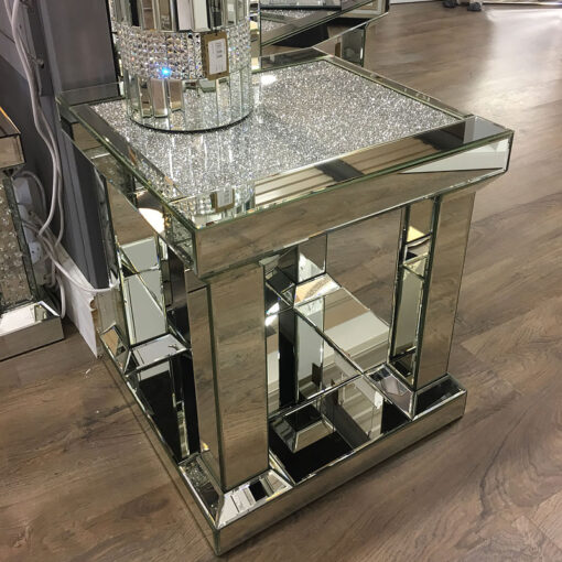 Diamond Glitz Mirrored Pillar Leg End Table