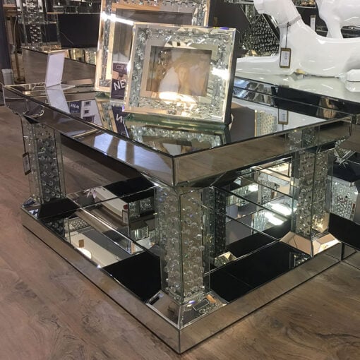 Floating Crystal Mirrored Pedestal Coffee Table - Large