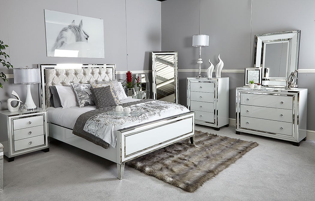 Madison White Mirrored King Size Bed Frame