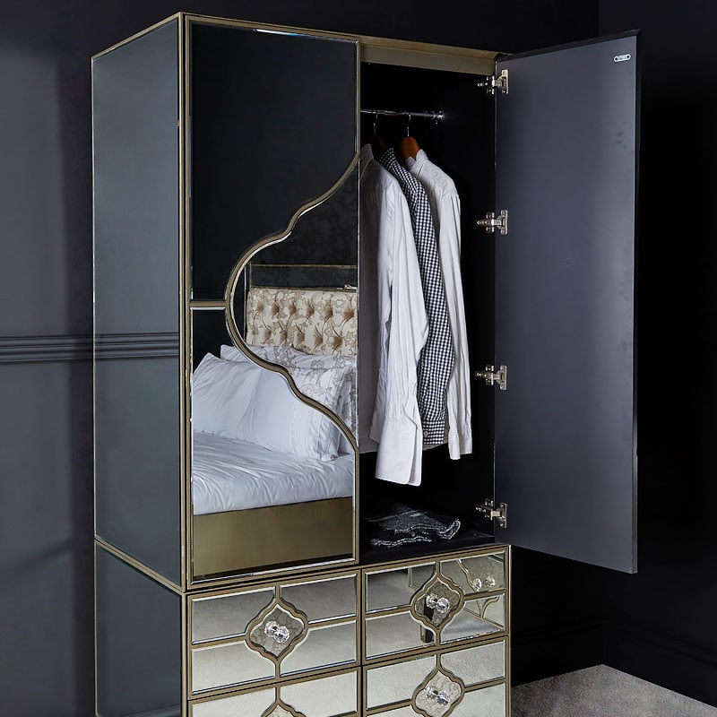 Sahara Marrakech Moroccan Gold Mirrored 2 Door 4 Drawer Wardrobe