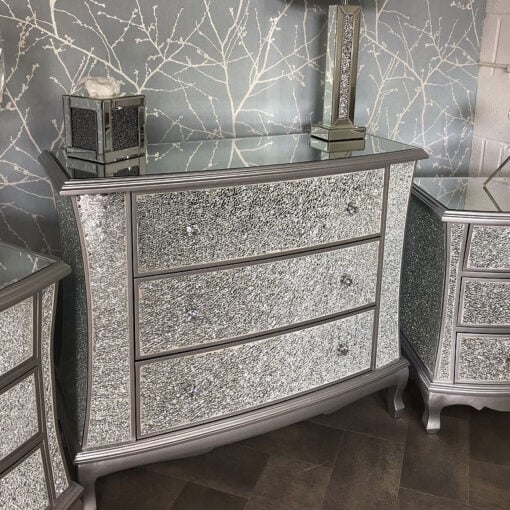 Silver Crackle Glass Large 3 Drawer Chest