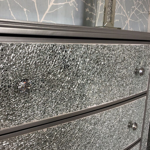 Silver Crackle Glass Large 3 Drawer Chest