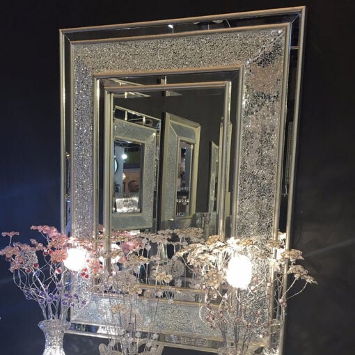 Silver Crackle Glass Oblong Wall Mirror