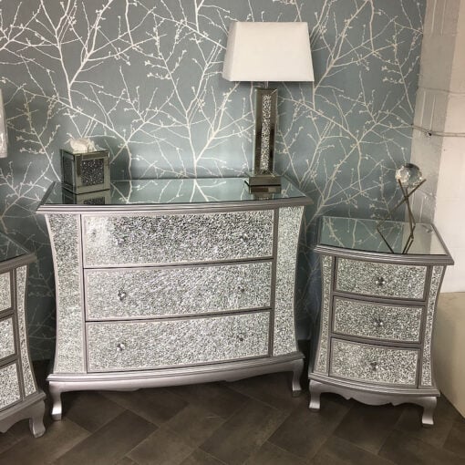 Silver Mirrored Crackle Glass Bedroom Set