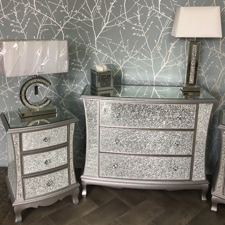 Silver Mirrored Crackle Glass Bedroom Set Picture Perfect Home