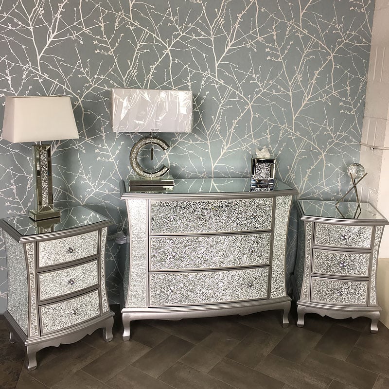 Silver mirrored bedroom furniture