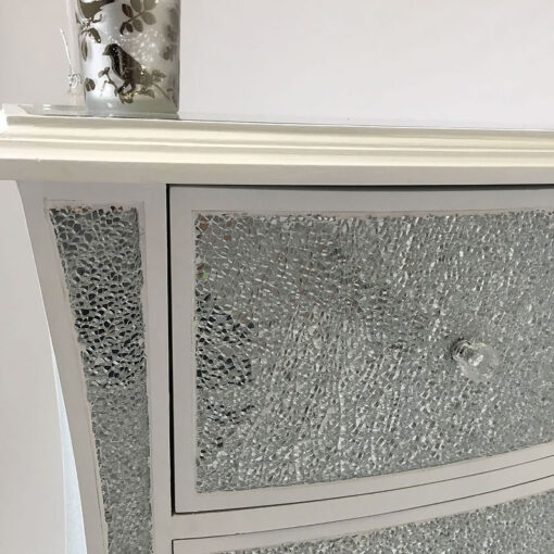 White Crackle Glass 3 Drawer Bedside Cabinet
