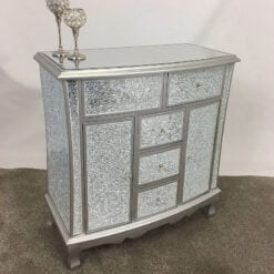 White Crackle Glass 5 Drawer 2 Door Chest