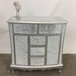 White Crackle Glass 5 Drawer 2 Door Chest