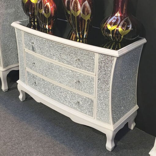 White Crackle Glass Large 3 Drawer Chest