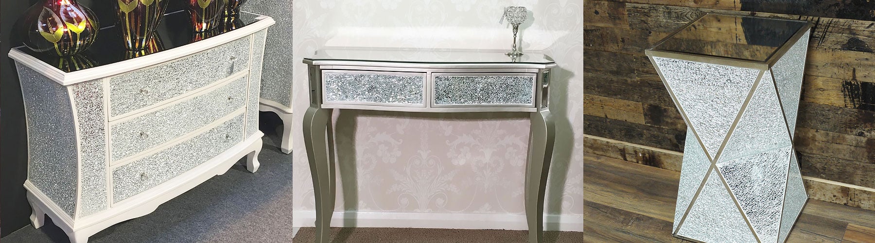 Crackle Glass Mirrored Furniture