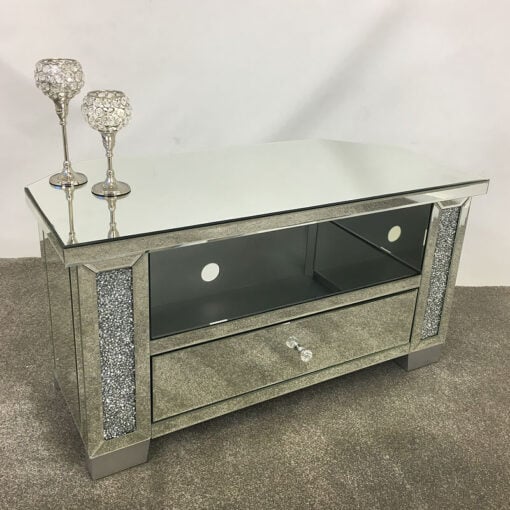 Diamond Crush Mirrored Corner TV Cabinet