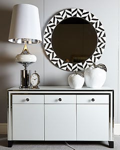 Madison White Mirrored Glass 1 Drawer 2 Door TV Cabinet Stand