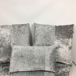 Silver Velvet Diamonte Banded Cushion