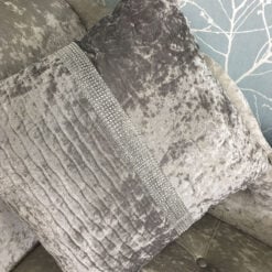Silver Velvet Diamonte Banded Cushion