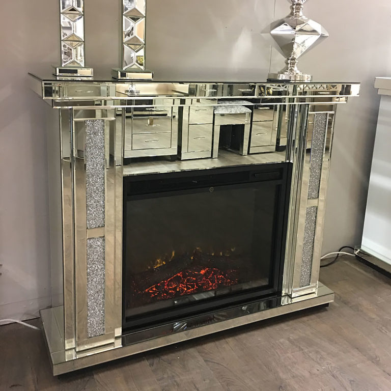 Floating Crystal Mirrored Electric Fireplace | Picture Perfect Home