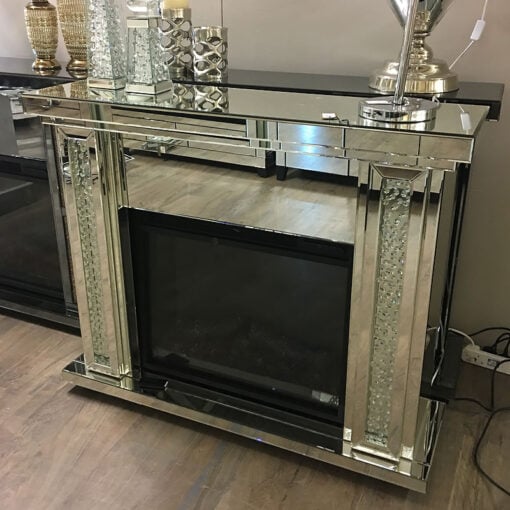 Floating Crystal Mirrored Electric Fireplace