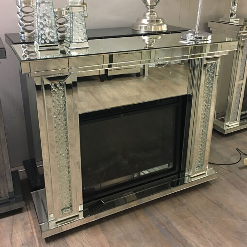 Floating Crystal Mirrored Electric Fireplace