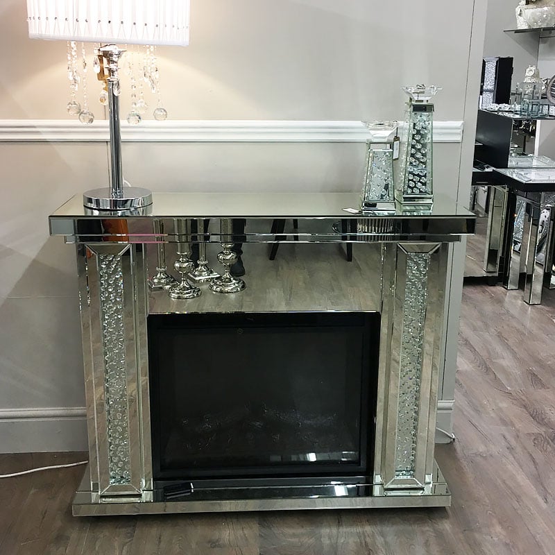 Floating Crystal Mirrored Electric Fireplace