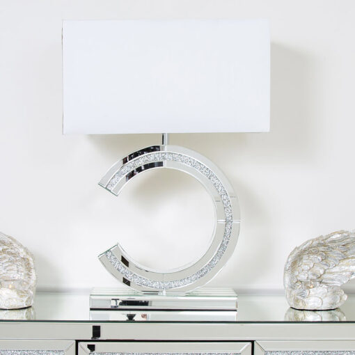 Diamond Glitz Mirrored Reverse ‘C’ Table Lamp Medium