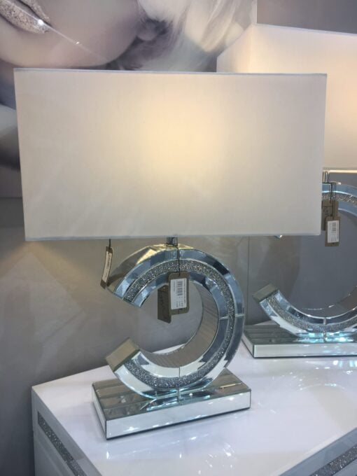 Diamond Glitz Mirrored Reverse ‘C’ Table Lamp Small