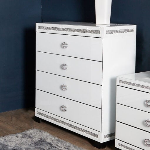 Crystalline White Mirrored 4 Drawer Chest Of Drawers
