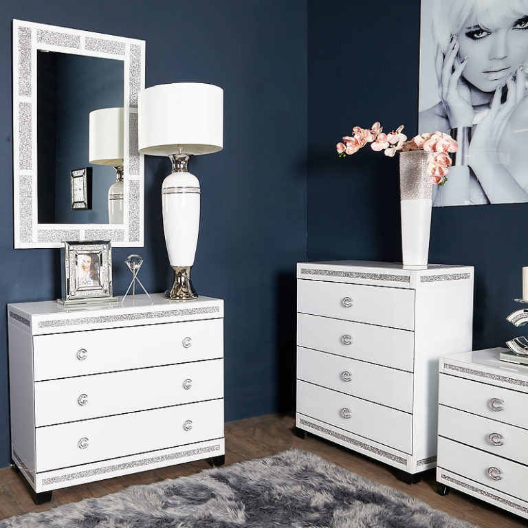 Crystalline White Mirrored 3 Drawer Chest / Bedside Picture