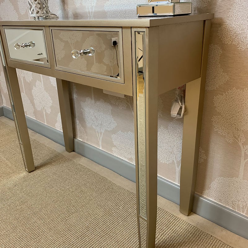 Georgia Champagne Luxe 2 Drawer, Small Mirror Console Table Uk