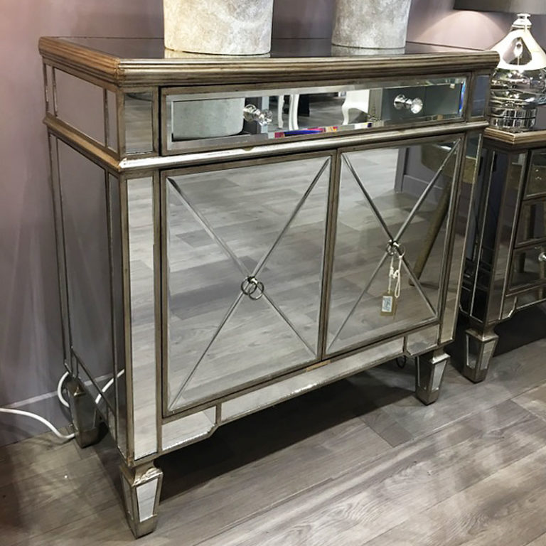 Belfry 1 Drawer 2 Door Antique Gold Mirrored Picture Perfect Home