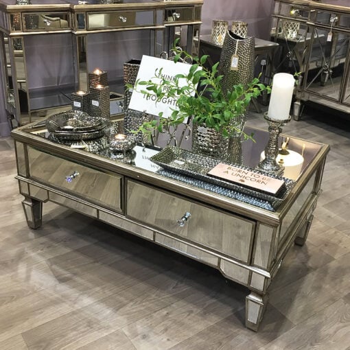 Belfry 4 Drawer Antique Mirrored Coffee Table