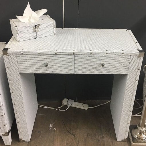 Blitz 2 Drawer White Glitzy Sparkle Crystal Dressing Console Table