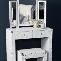 Blitz White Bedroom Set Dressing Table, Stool and Tri-Fold Mirror