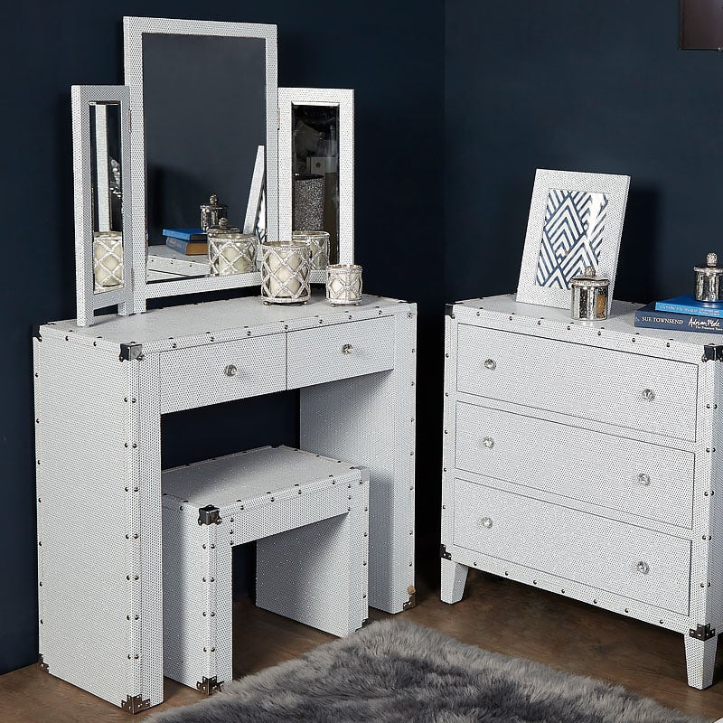 Blitz White Bedroom Set Dressing Table, Mirrored Vanity Sets For Bedrooms