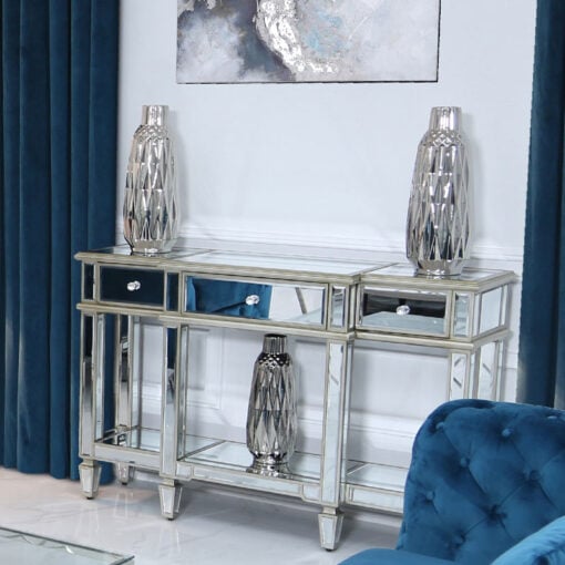 Canterbury 3 Drawer Champagne Gold Mirrored Console Table