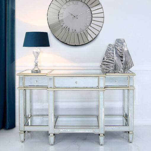 Canterbury 3 Drawer Champagne Gold Mirrored Console Table