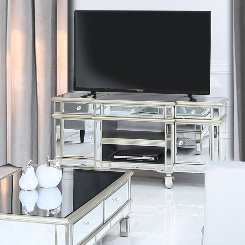 Canterbury Champagne Gold Mirrored Tv Stand Cabinet Entertainment