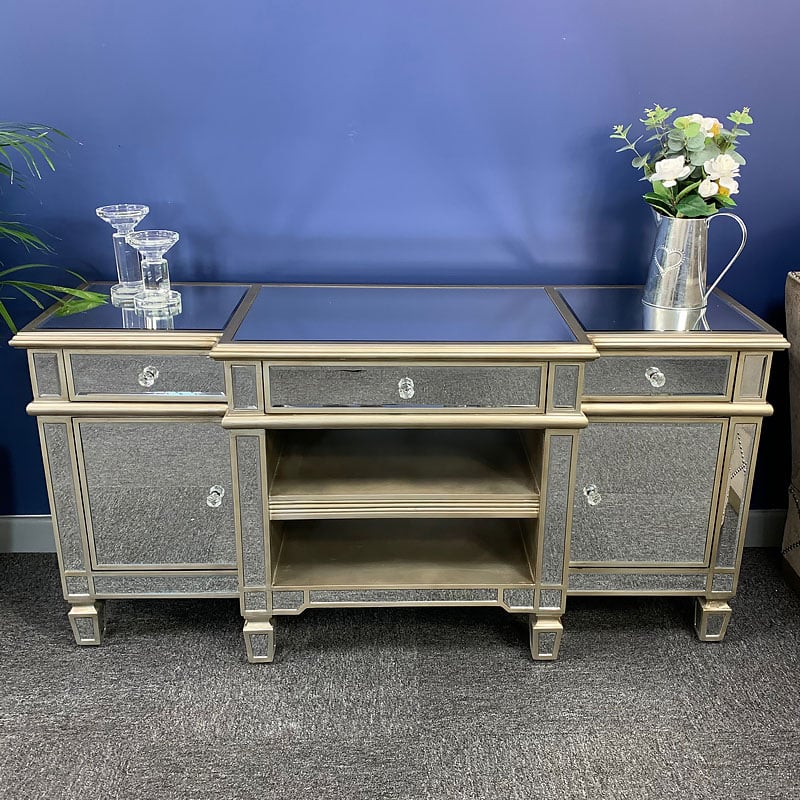 Canterbury Champagne Gold Mirrored TV Stand Cabinet ...
