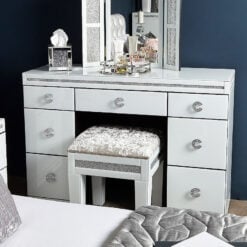 Crystalline White Glass Mirrored 7 Drawer Bedroom Dressing