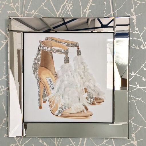 Jimmy Choo Feather Shoes Mirrored Picture Frame Wall Art
