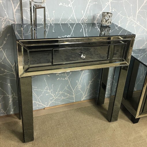 Arctic Noir Smoked Black Mirrored 1 Drawer Dressing Console Table
