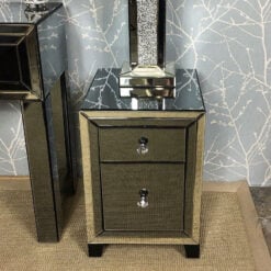 Arctic Noir Smoked Glass Black Mirrored 2 Drawer Bedside Cabinet Table