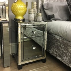 Arctic Noir Smoked Glass Black Mirrored 2 Drawer Bedside Cabinet Table