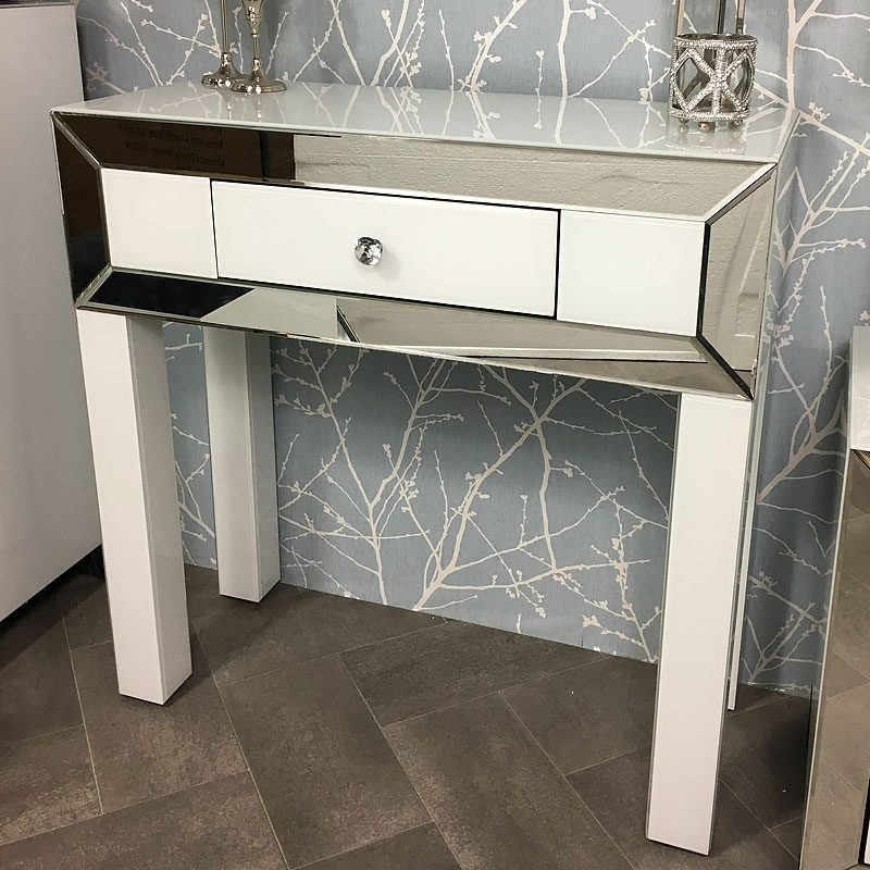 Arctic White Mirrored Glass 1 Drawer Dressing Console ...