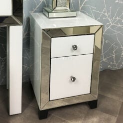 Arctic White Mirrored Glass 2 Drawer Bedside Cabinet Table
