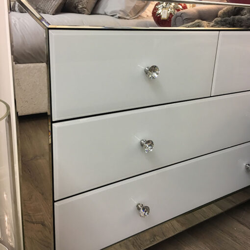 Arctic White Mirrored Glass 4 Drawer Chest Of Drawers Cabinet Cupboard