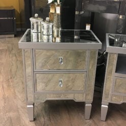 Georgia Silver Mirrored Chest of 2 Drawer Bedside Cabinet Lamp Table