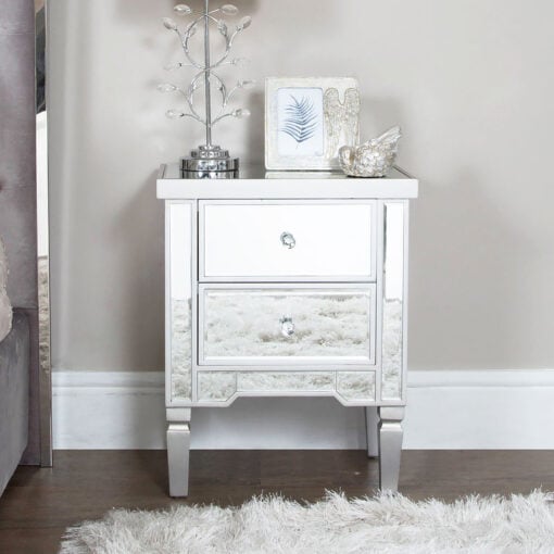Georgia Silver Mirrored Chest of 2 Drawer Bedside Cabinet Lamp Table