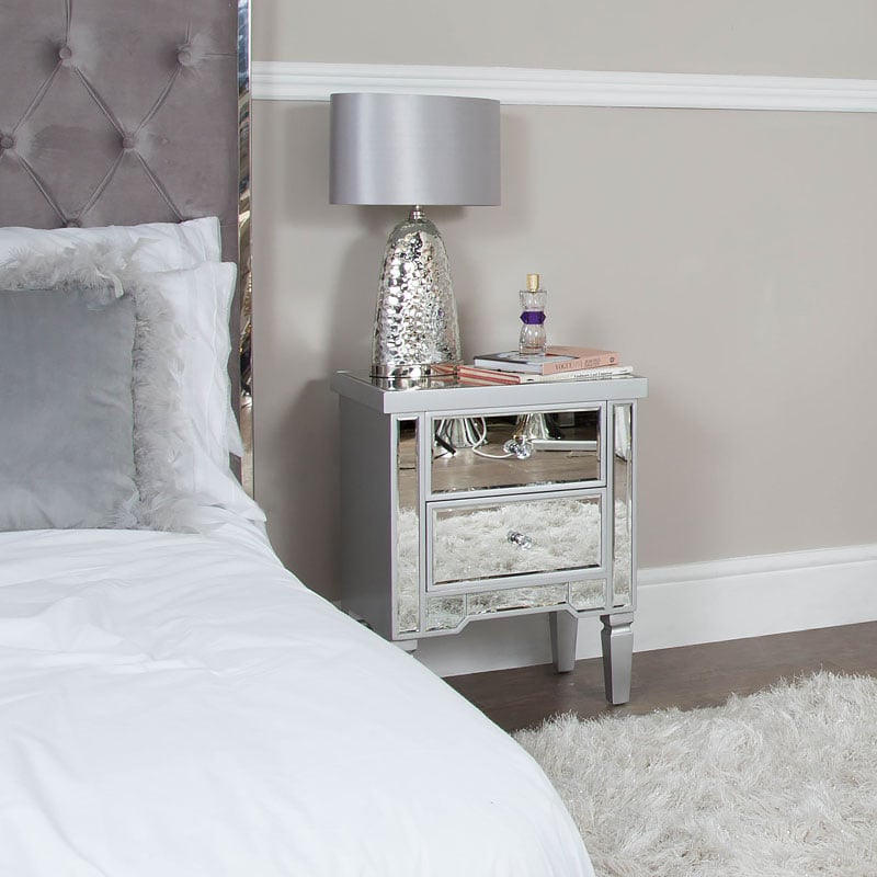 Georgia Silver Mirrored Chest of 2 Drawer Bedside Cabinet Lamp Table ...