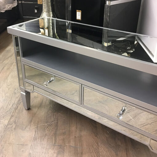 Georgia Silver Trim Mirrored 2 Drawer TV Entertainment Cabinet Stand